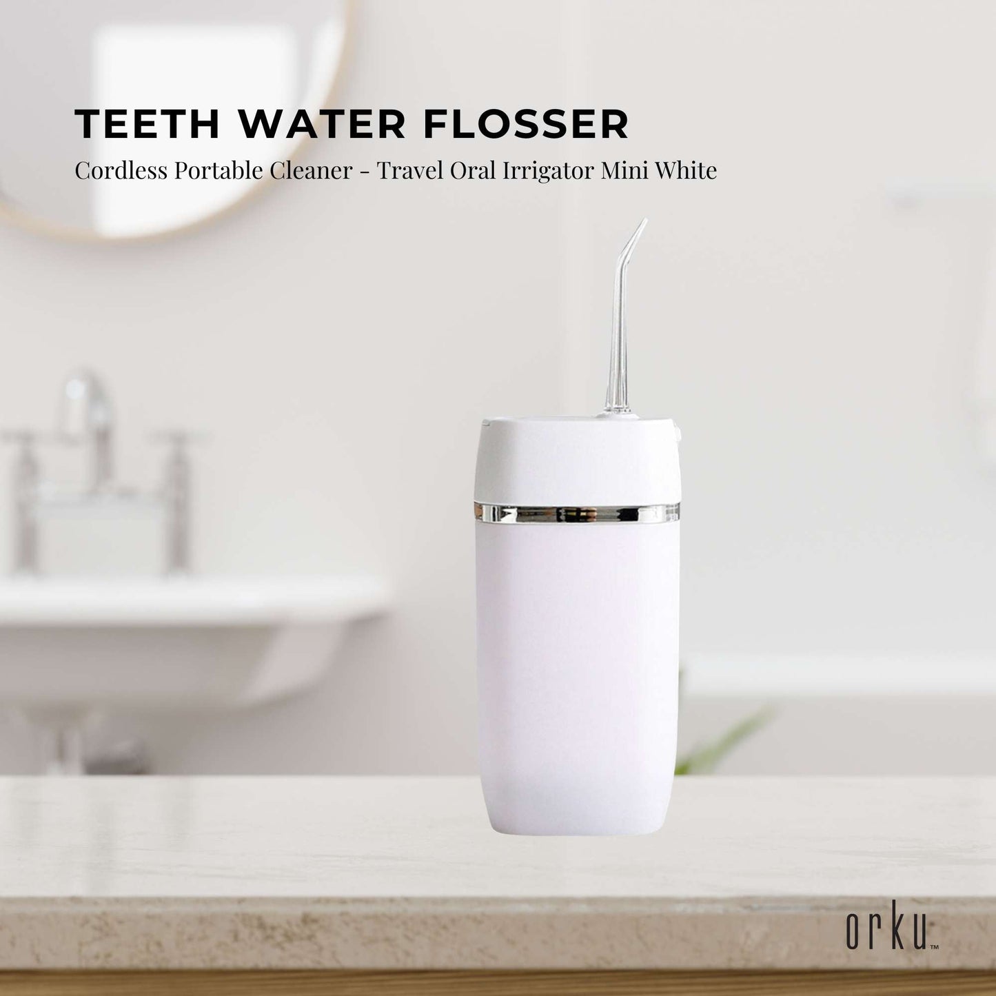 Teeth Water Flosser Cordless Portable Cleaner - Travel Oral Irrigator Mini White