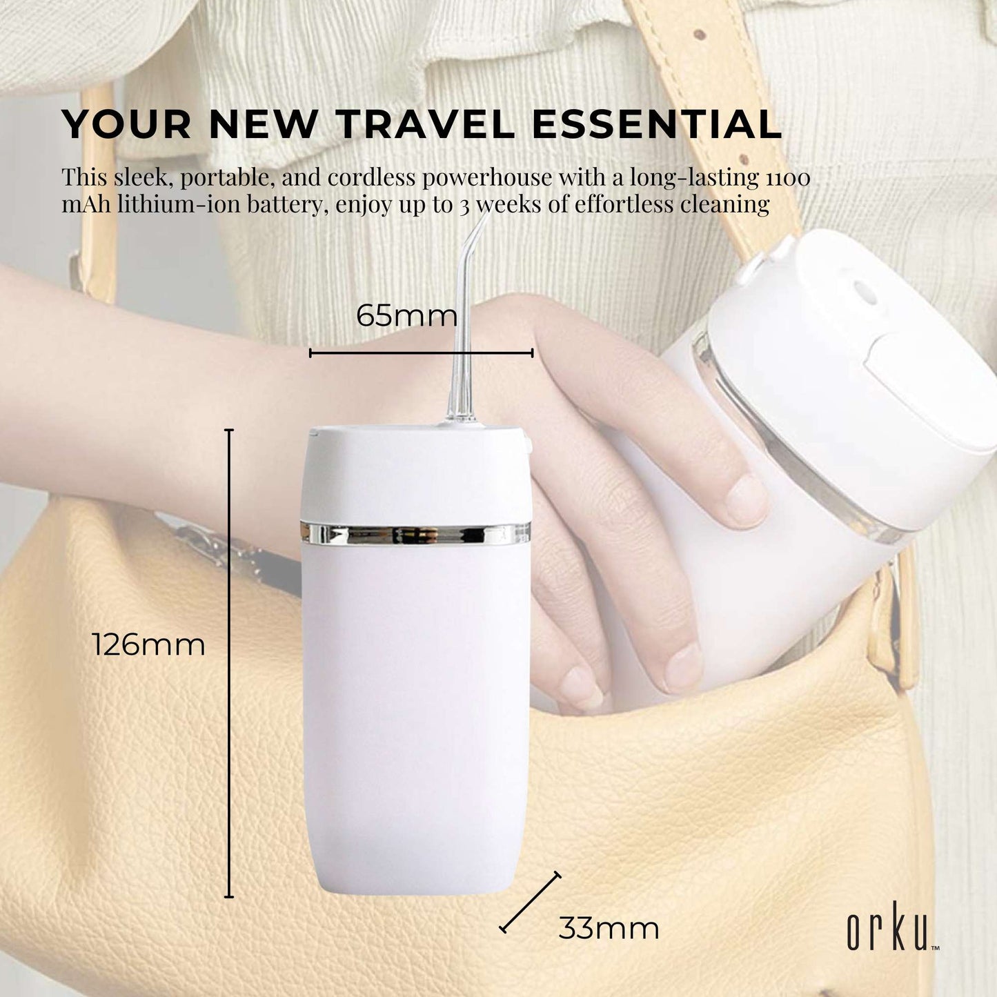 Teeth Water Flosser Cordless Portable Cleaner - Travel Oral Irrigator Mini White