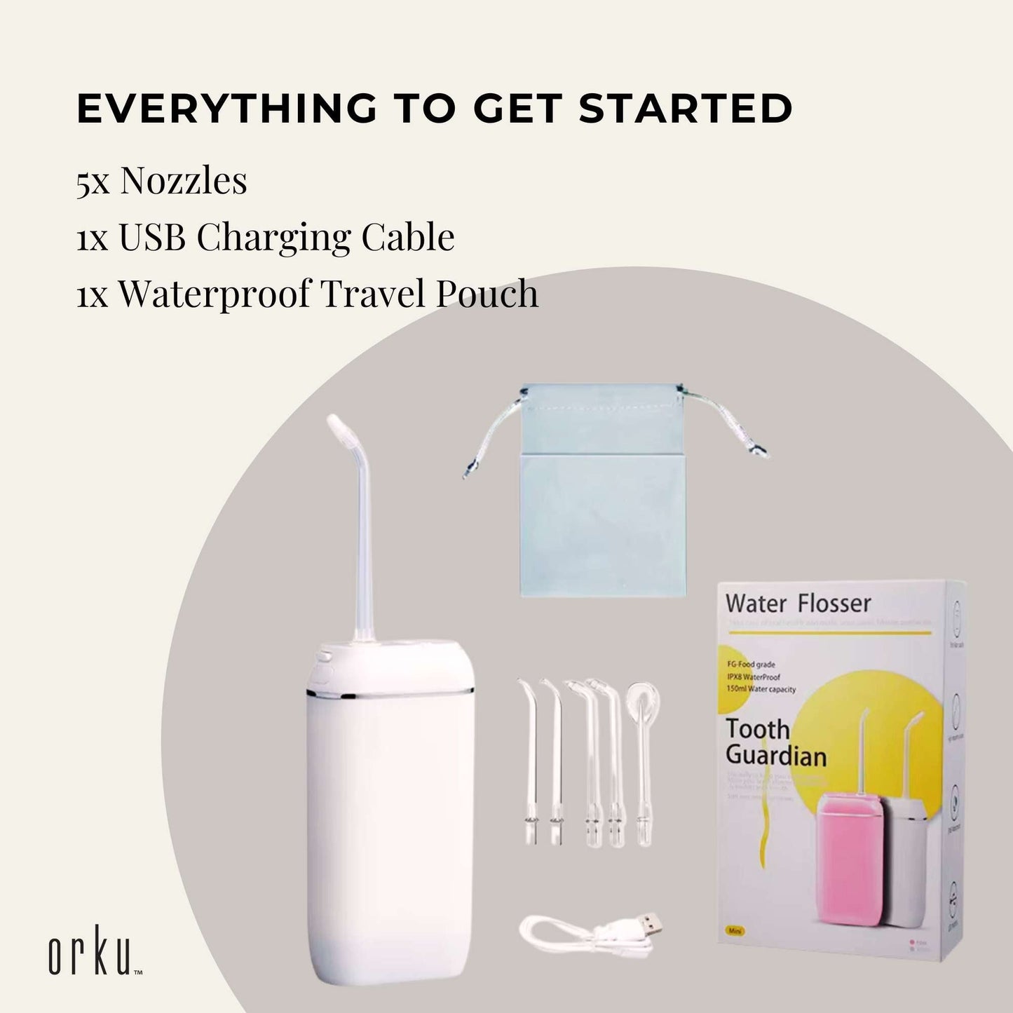 Teeth Water Flosser Cordless Portable Cleaner - Travel Oral Irrigator Mini White